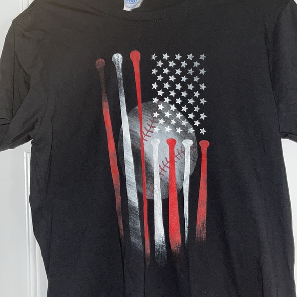 Woman’s Xlg American flag baseball short sleeve t- shirt Navy, Red, white - Picture 2 of 2